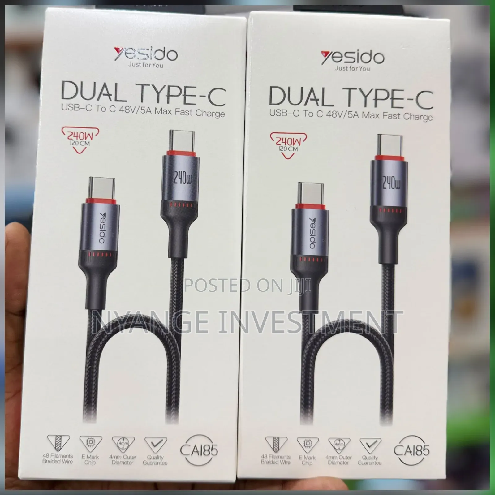 Yesido CA185 1.2 Meter 240W Type-C to Type-C Support USB2.0 Data -