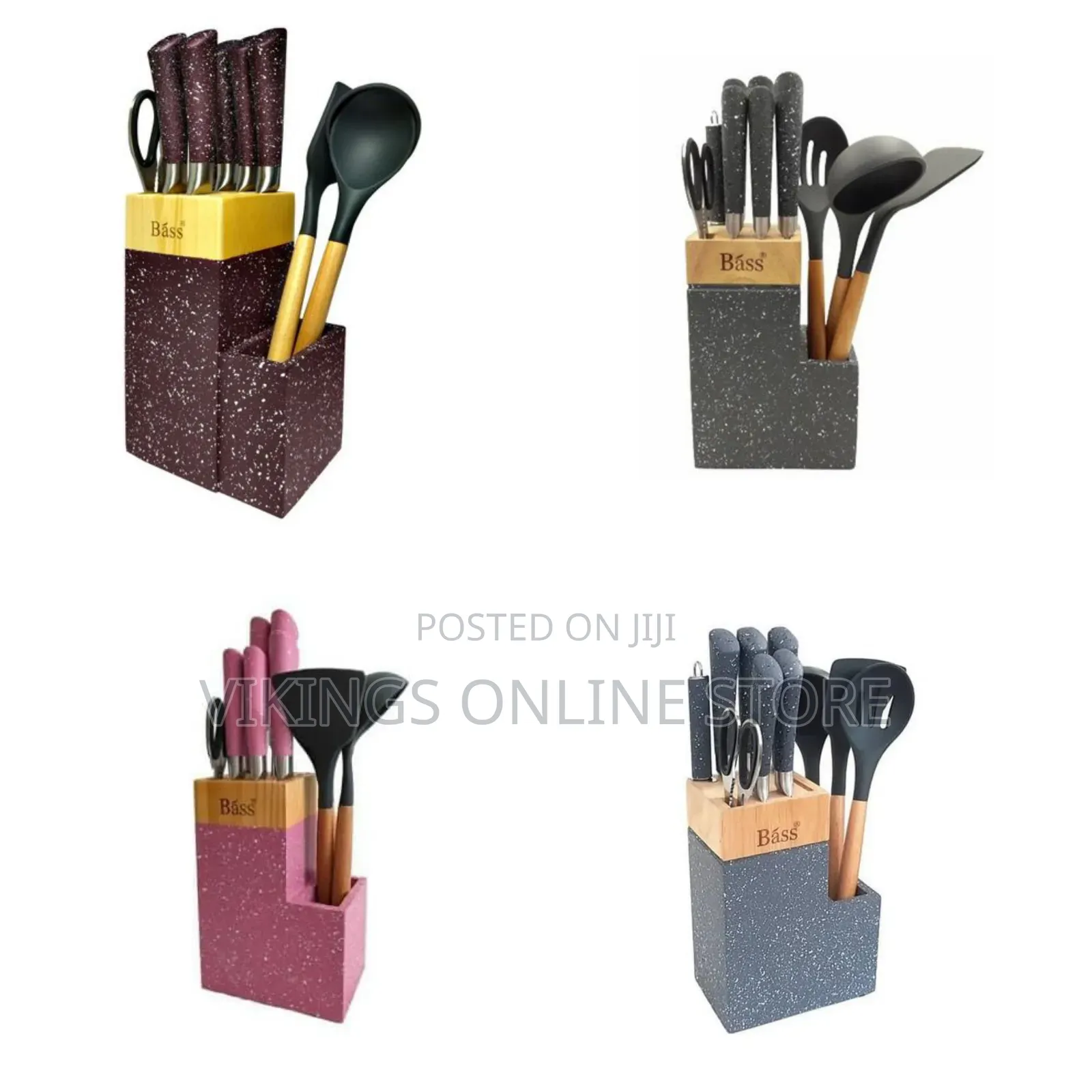 Bass 11 Piece Stainless Steel Modern Knife Set on Bamboo Block Stand