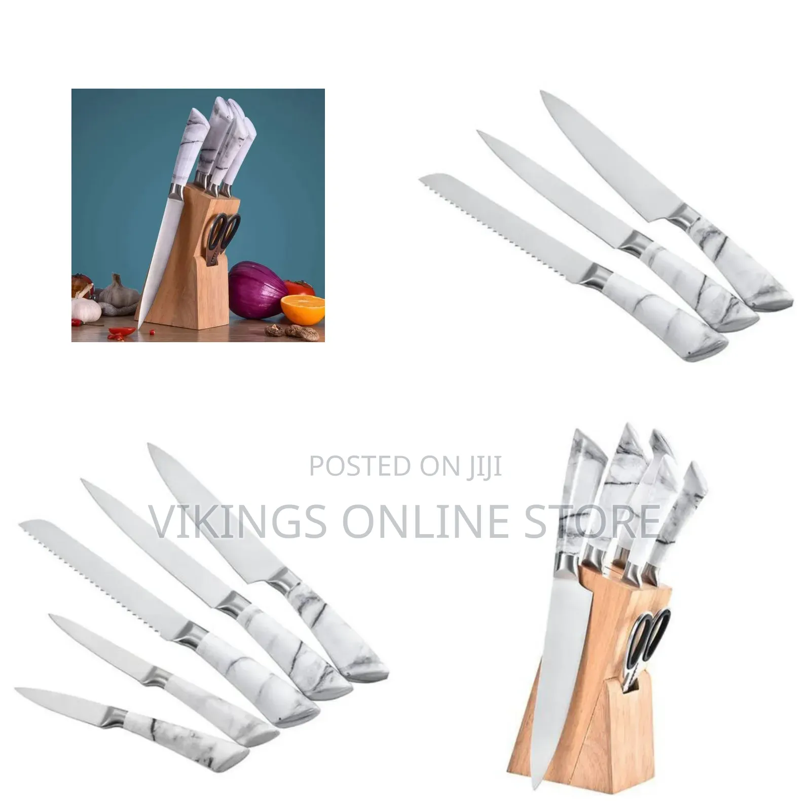 Kitchen Knife Block Set, Marble Covered 7 Piece Knives Set