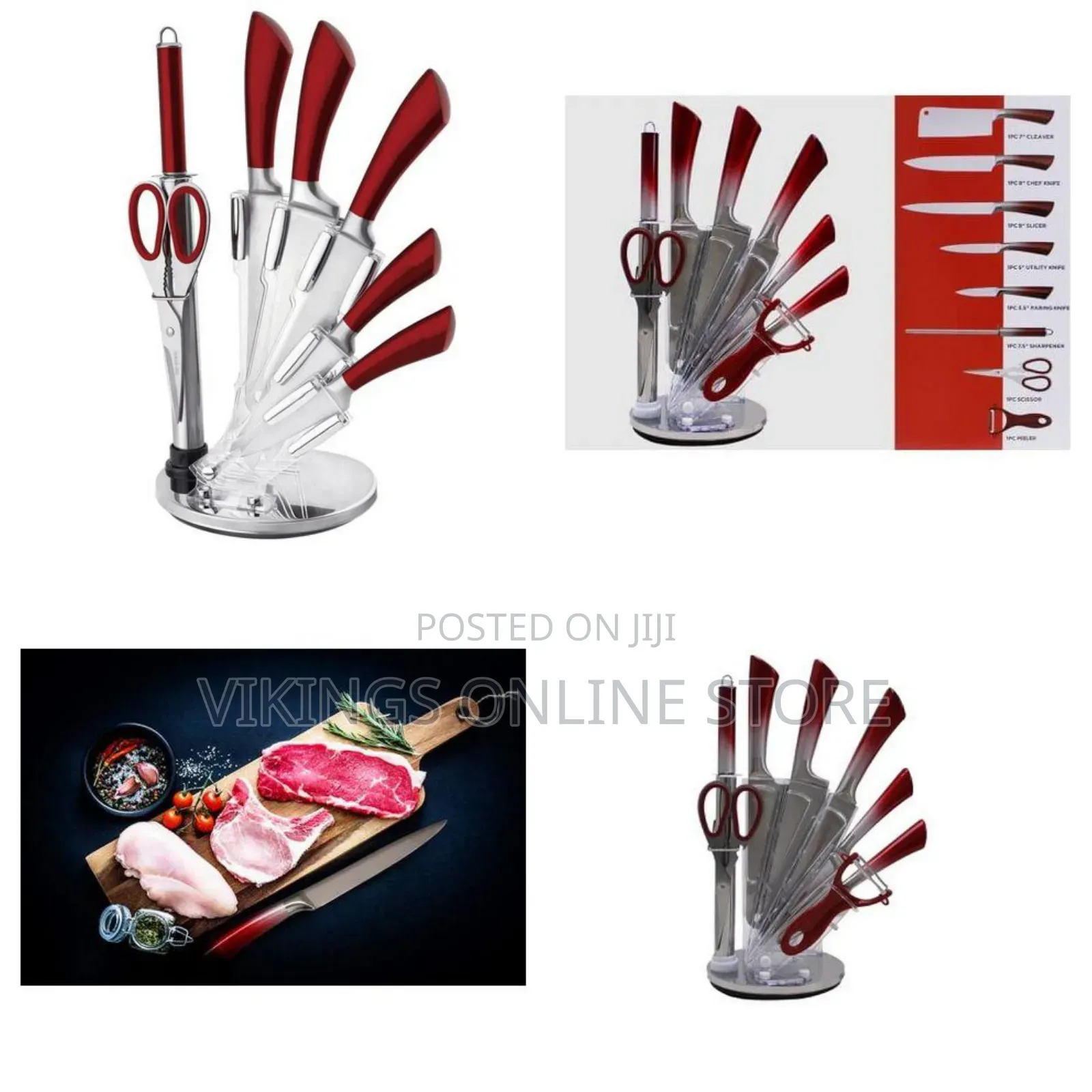 9 Piece Stainless Steel Rotating Stand Kitchen Knife Set With a File