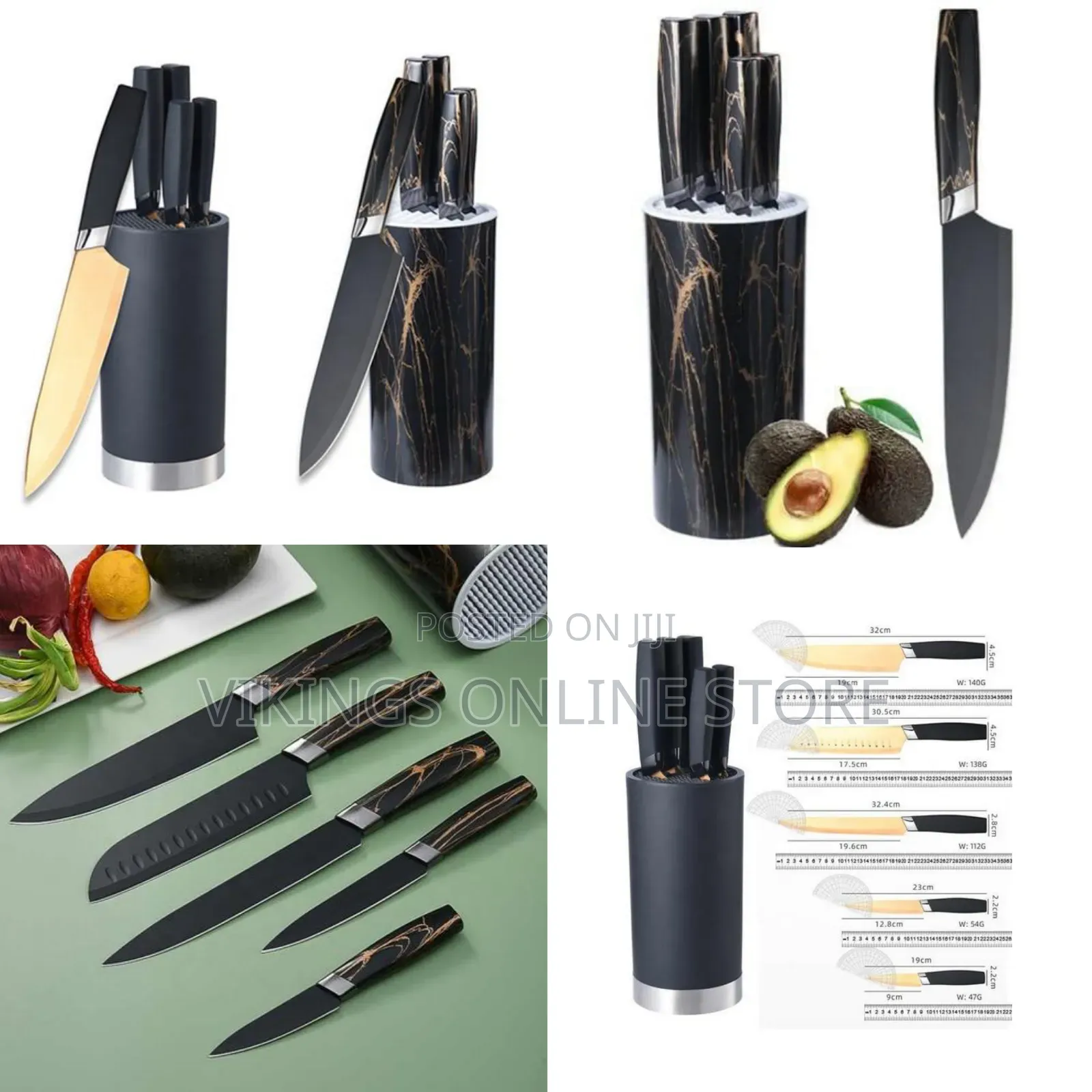 6pcs Kitchen Knife Set Chef Bread Fruit Cylinder