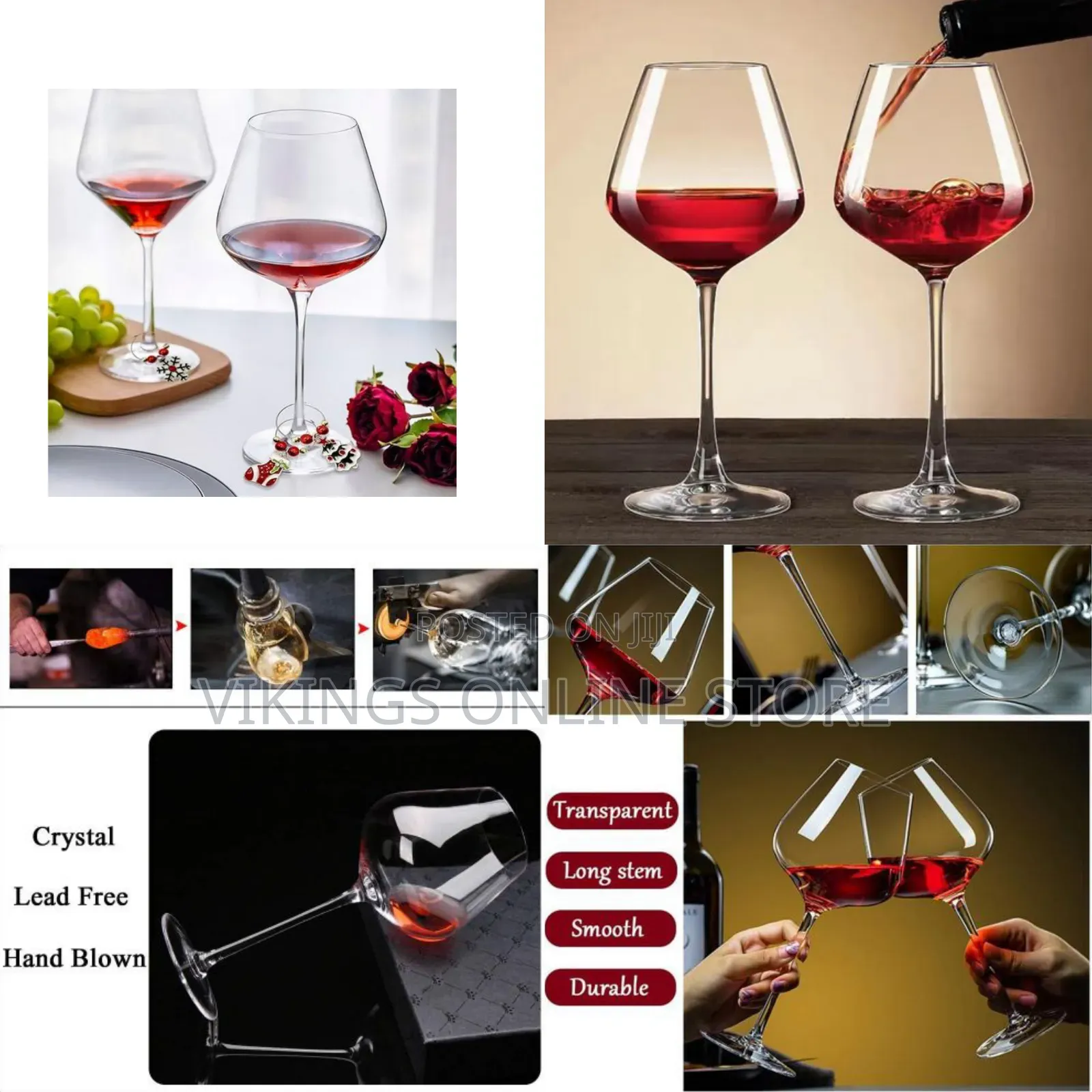 Crystal Wine Glasses Set of 6 Hand Blown Lead-Free Glass Goblets