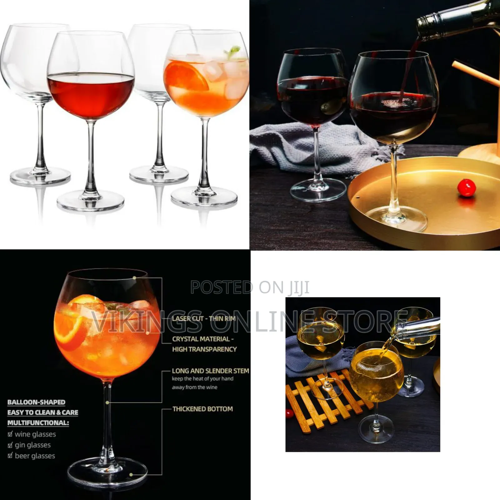 6 Pieces of Crystal Stem Balloon Cocktail and Burgundy Red Wine