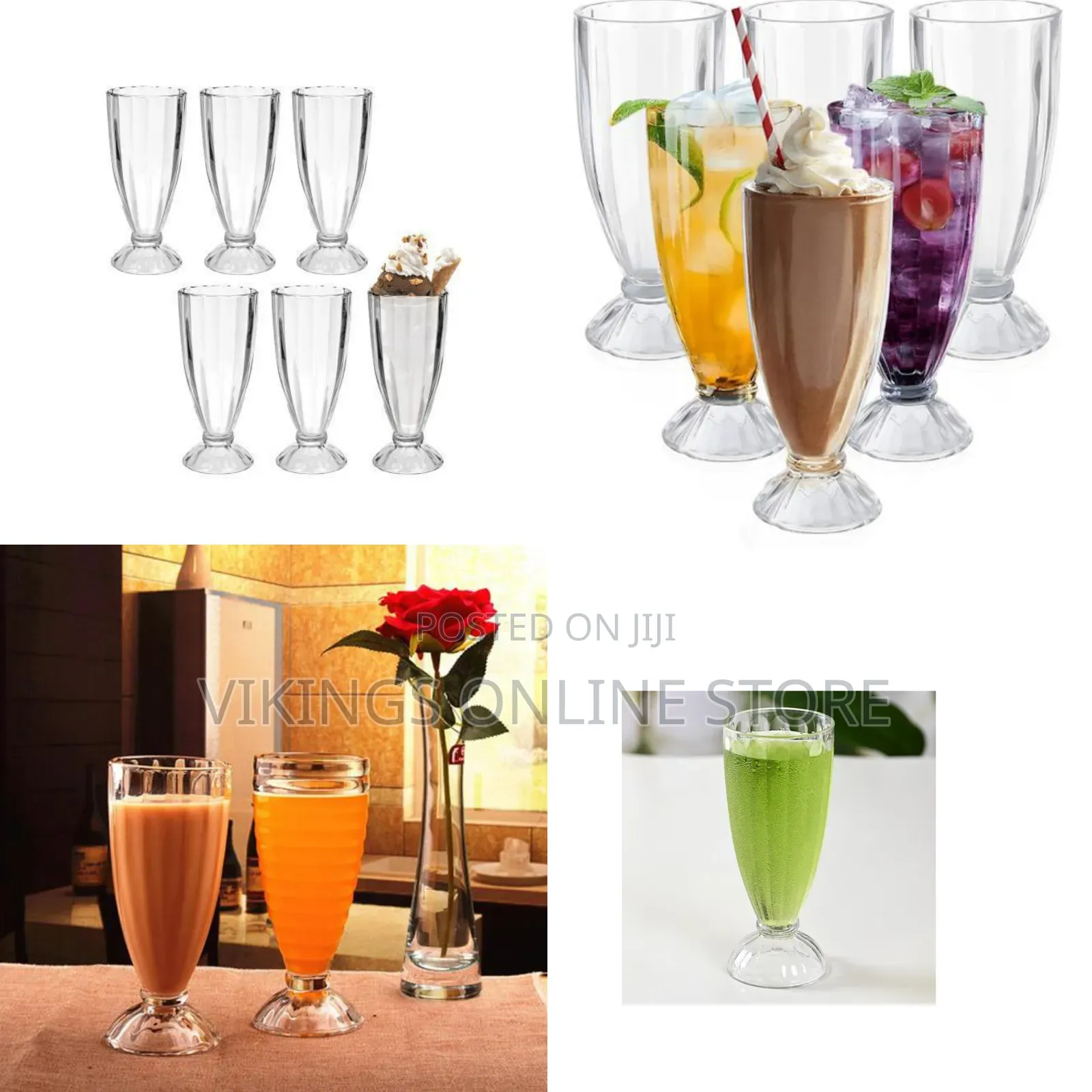 6 Pieces Set of Milk Shakes Dessert Sundae Ice Cream Fruit Cocktail