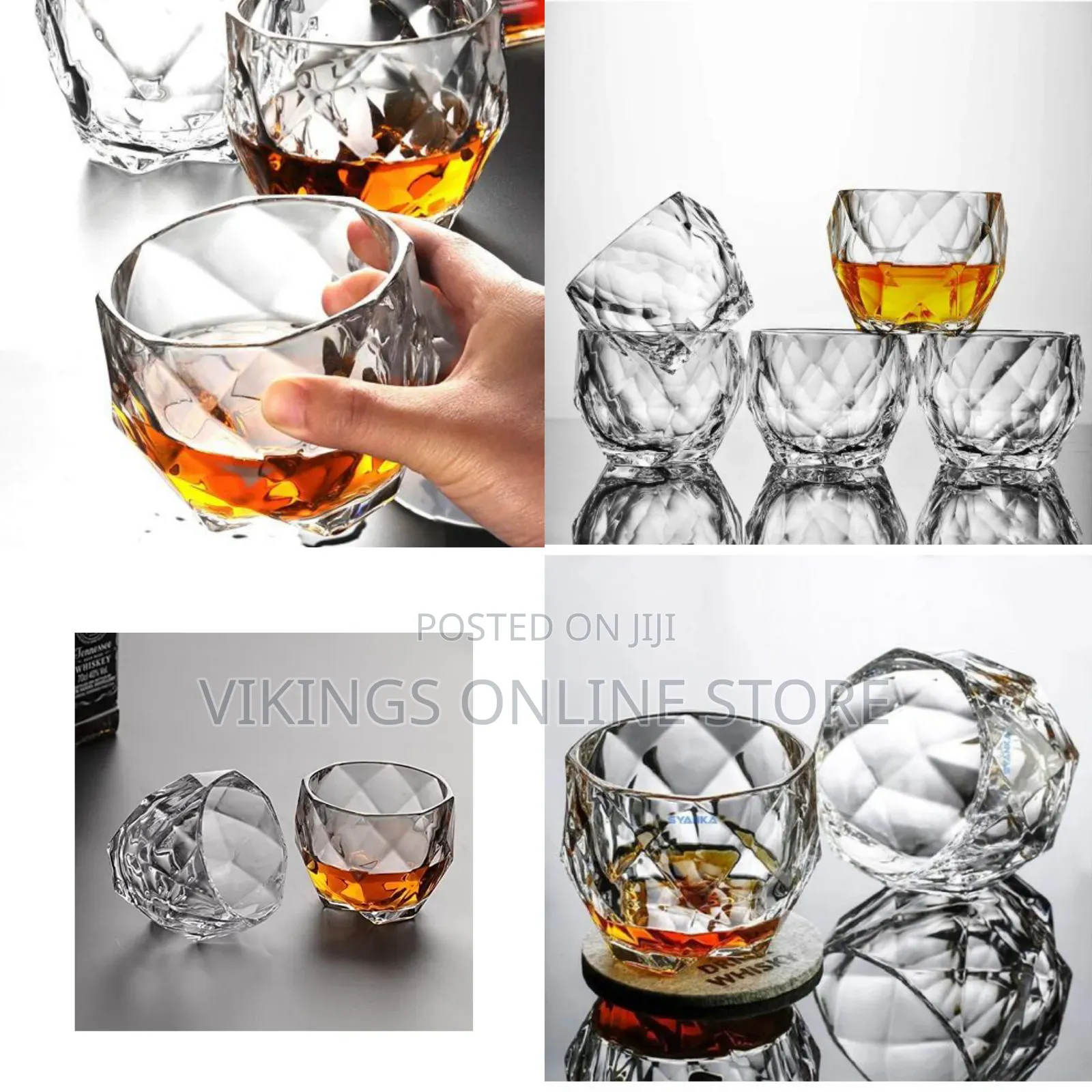 6 Piece Crystal Rum Whiskey Glasses Set Bar Glass for Drinking Bourbo