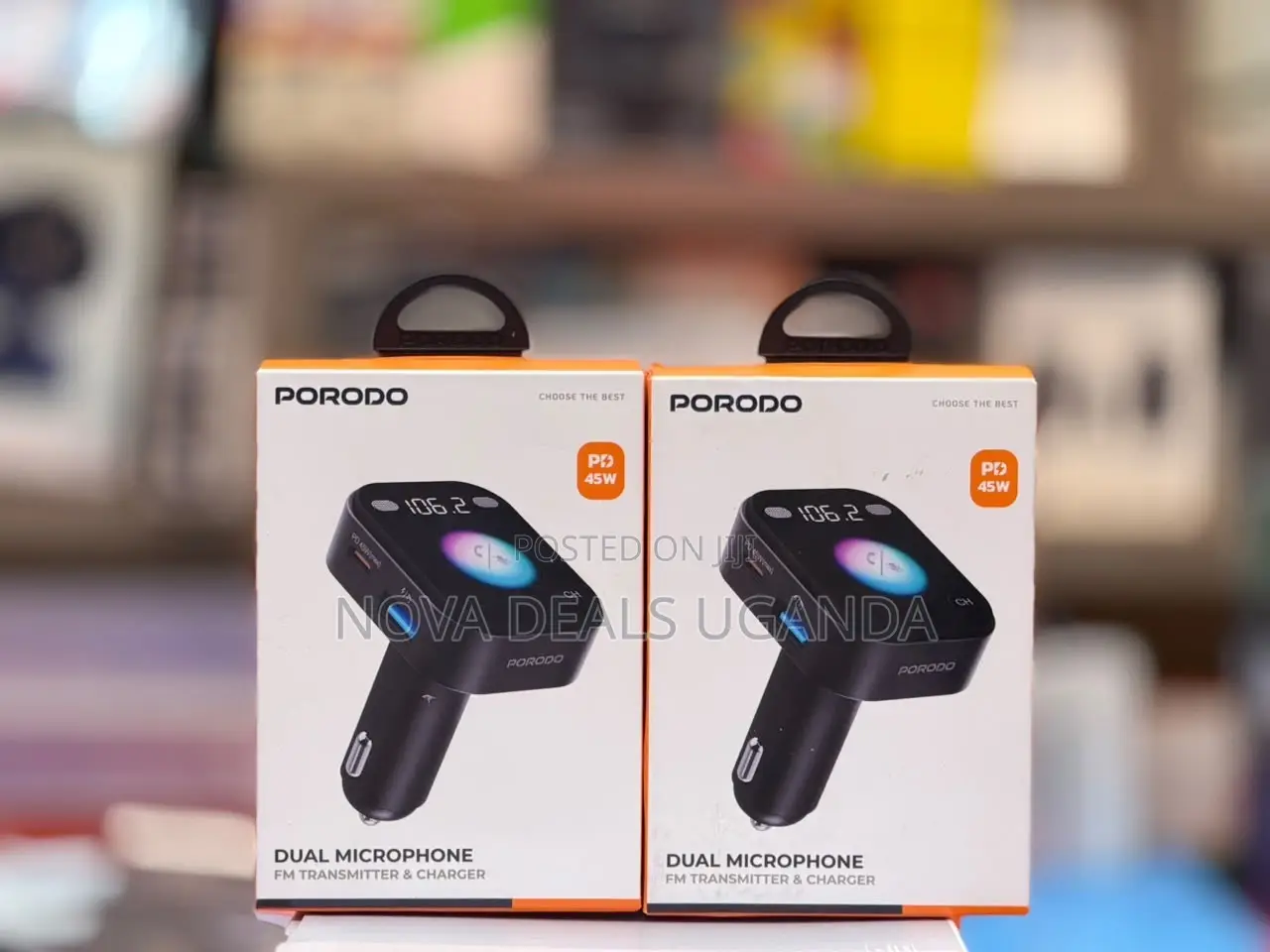 Porodo Dual Microphone FM Transmitter Charger With Voice Command