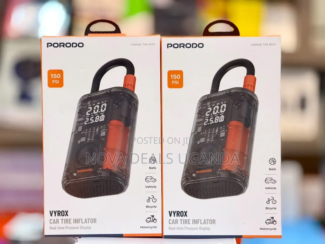Porodo Vyrox Car Tire Inflator, 150PSI, 60W Portable Electric Air Pump