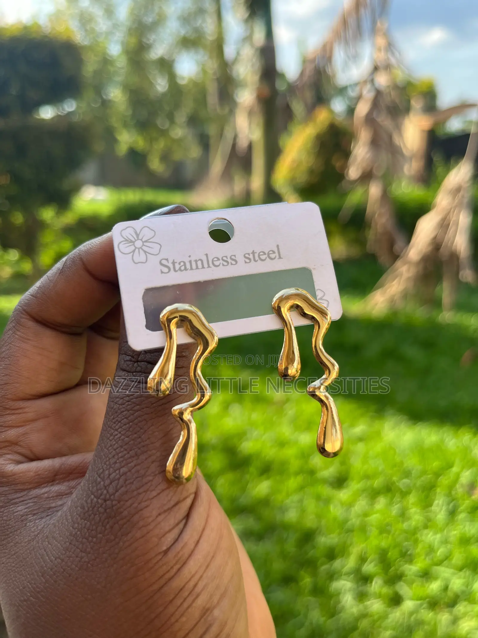 Golden Drip Stainless Steel Earrings for Ladies - Gold
