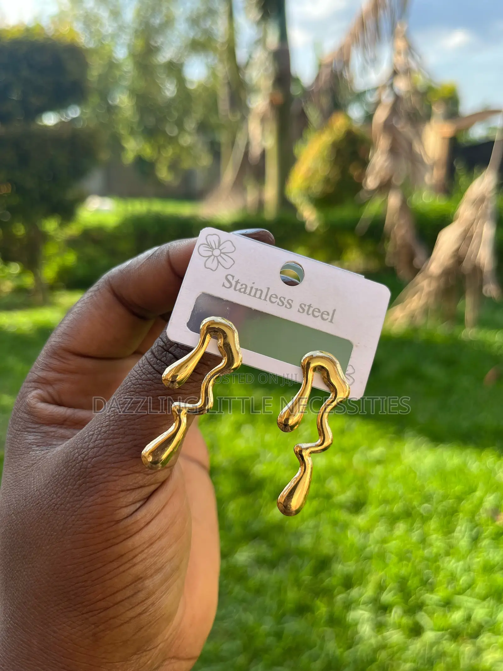Golden Drip Stainless Steel Earrings for Ladies - Gold
