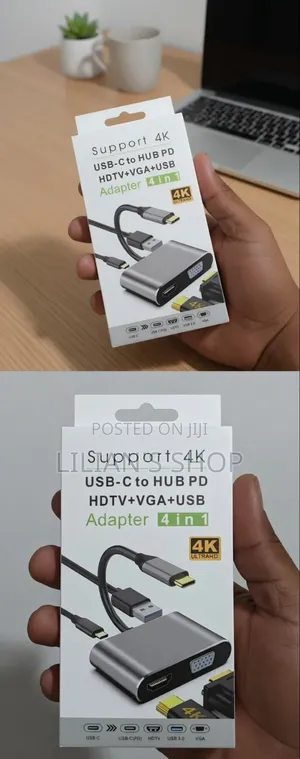 4-in-1 USB-C to HDMI (HDTV), VGA, USB 3.0, and PD (Power Delivery)