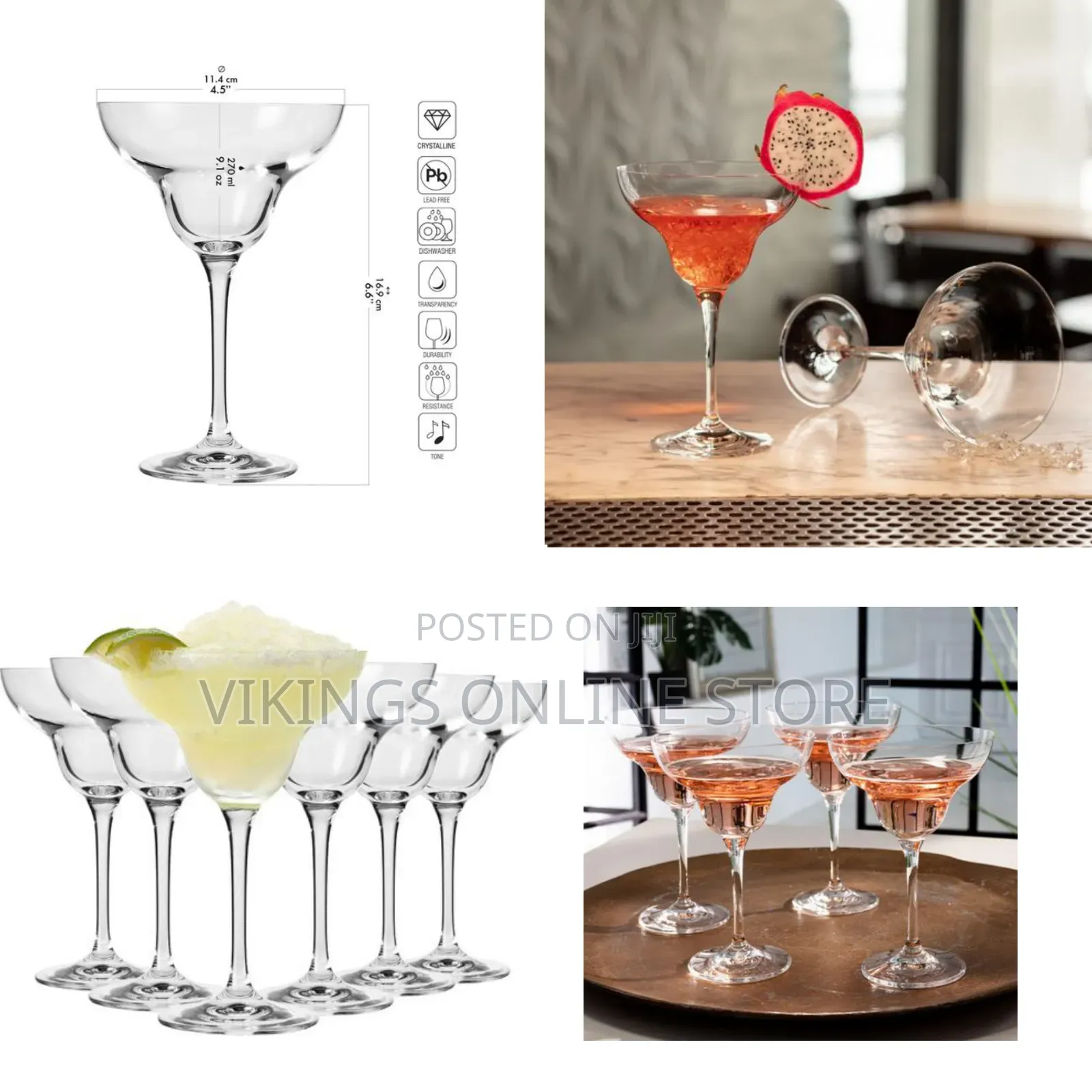 6 Pieces of Stemmed Bar Margarita Cocktail Glasses Perfect for Home