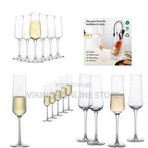 6PC Long Stem Champagne Flutes Crystal Clear and Seamless Tower