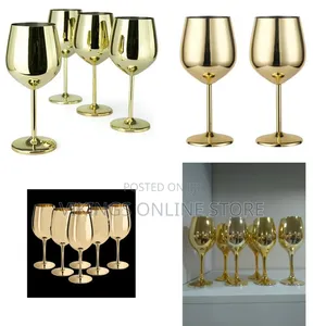 6 PC, 18.5oz Juice Champagne Stem Wine Glasses Decorative - Gold