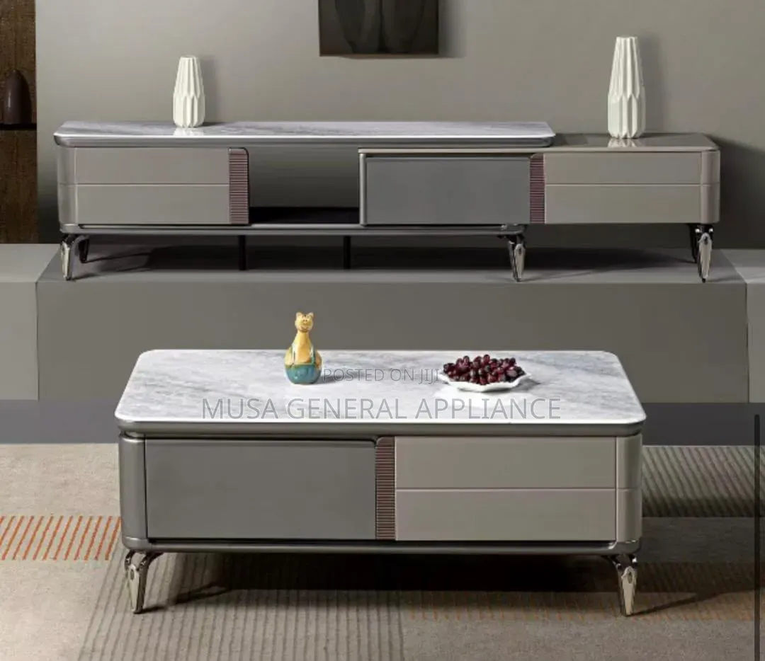 Modern Luxury Marble-Top Center Table and Matching TV Stand Set