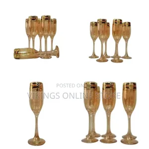Gold Lead-Free Juice, Champagne Wine Glasses- 6 Pieces, Brown