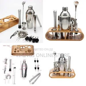 12-Piece Martini Cocktail Shaker 750ML in Stainless Steel and Bamboo