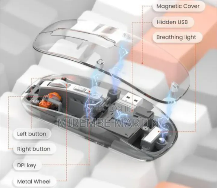 Rechargeable Laptop Wireless Gaming Mouse, Slim Transparent Dual