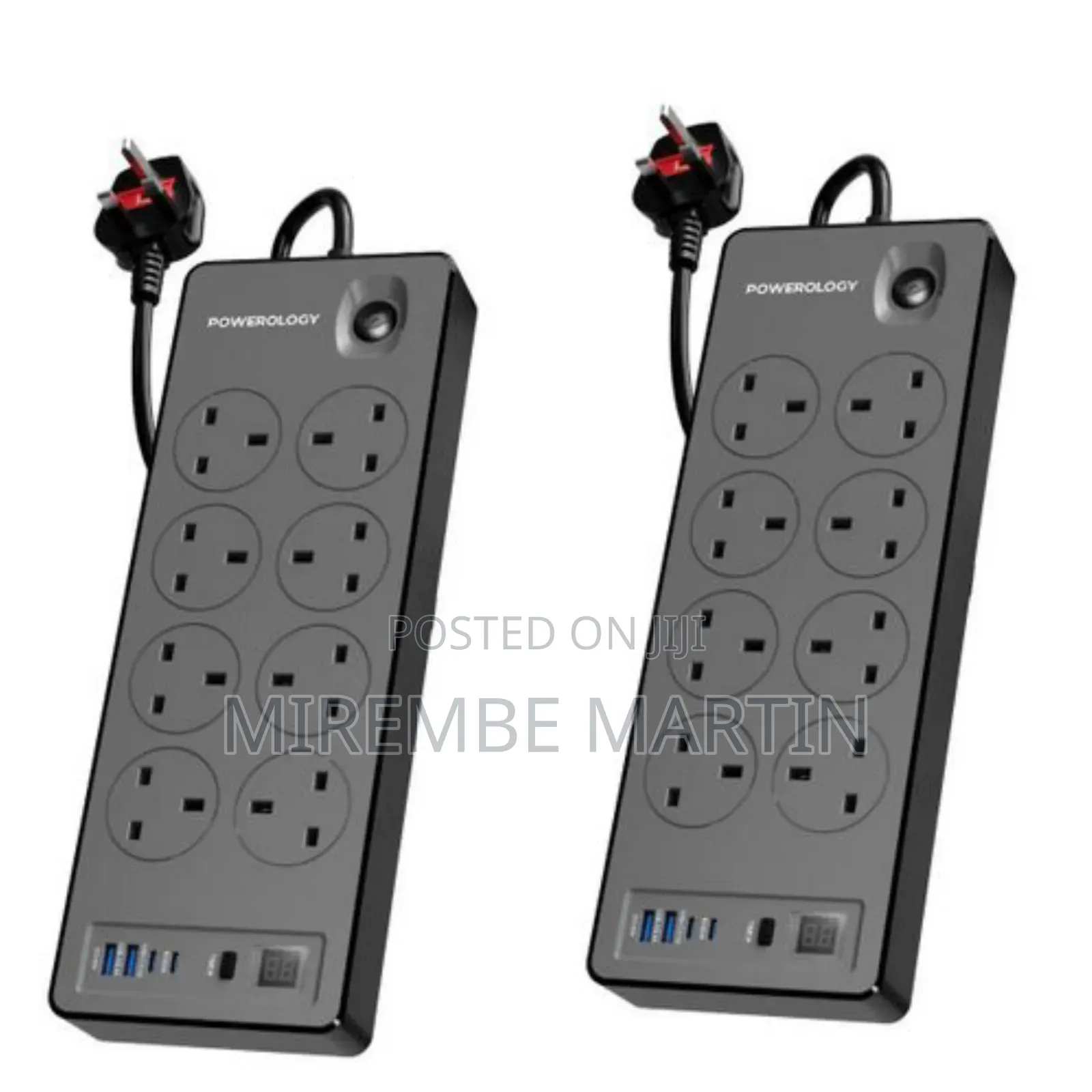 Powerology 2990W Power Strip With 8 AC Outlets 2 USB a + 2 USB C PD