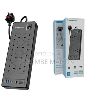 Powerology 2990W Power Strip With 8 AC Outlets 2 USB a + 2 USB C PD