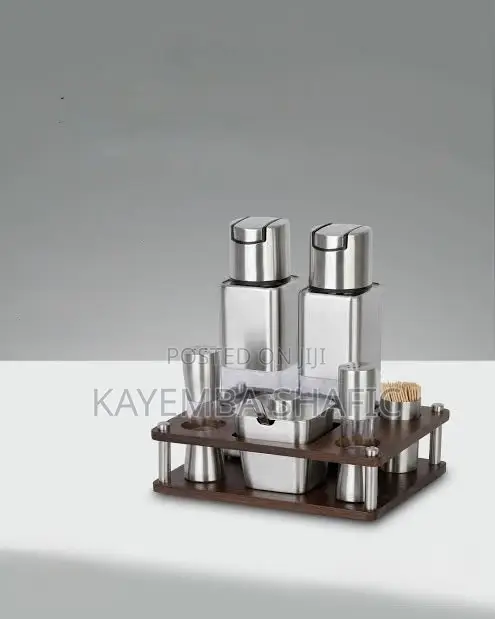 5-Piece Stainless Steel Cruet Set Oil Vinegar Salt Pepper Shaker