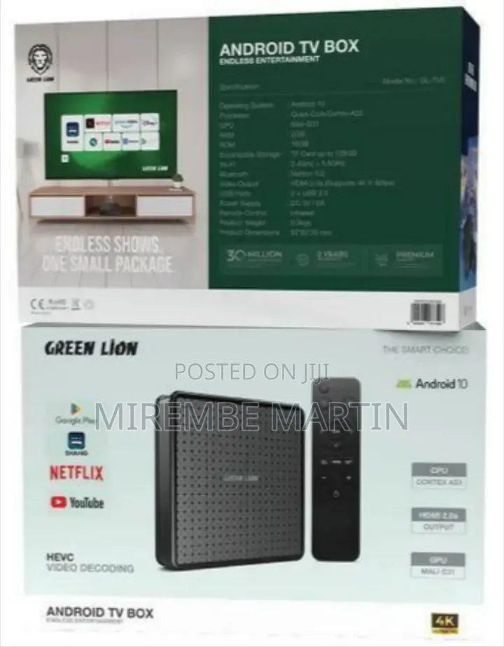 Green Lion Android TV Box With Remote Control, Android 10 Smart