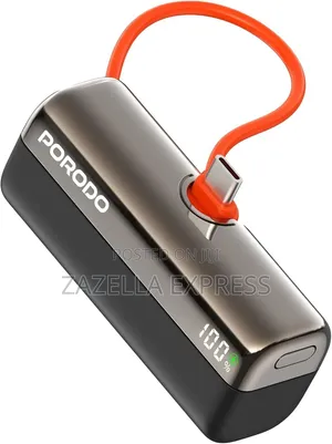 Porodo Pocket Volt 5000mah Nano Power Bank, Built-in USB-C Connector