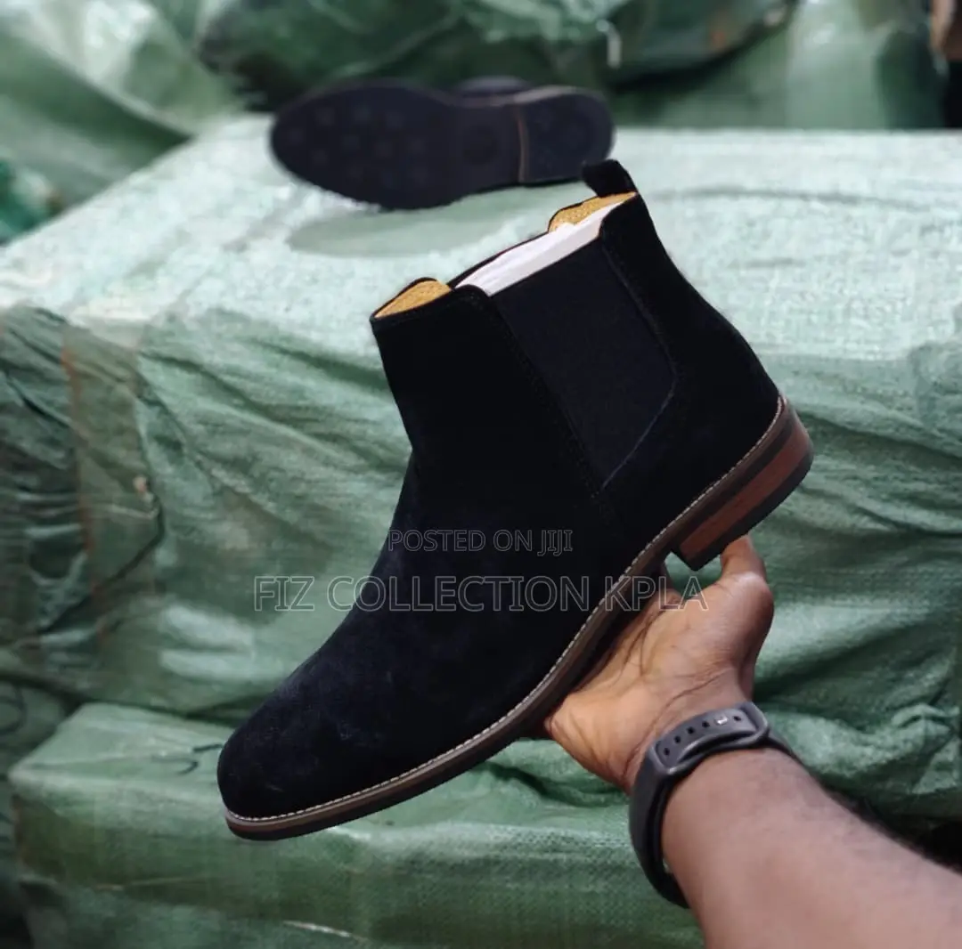 Black Suede Men’s Chelsea Boots With Stacked Heel