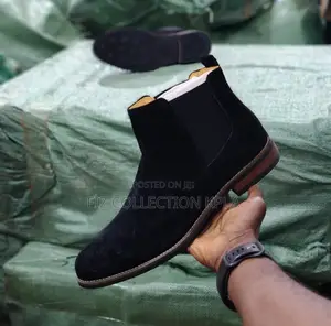 Black Suede Men’s Chelsea Boots With Stacked Heel