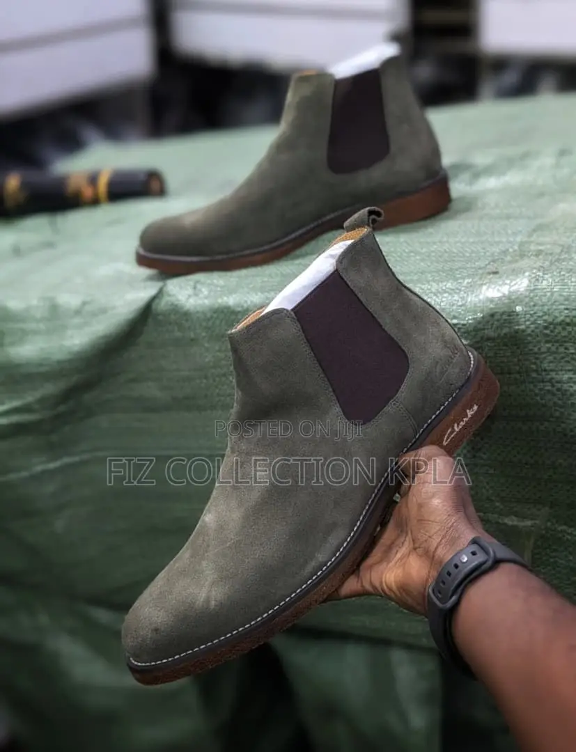 Clarks Olive Green Suede Chelsea Boots for Men