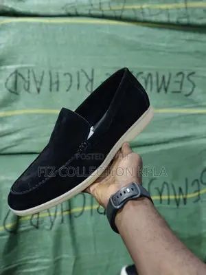 Loro Piana Black Suede Loafers With White Rubber Sole