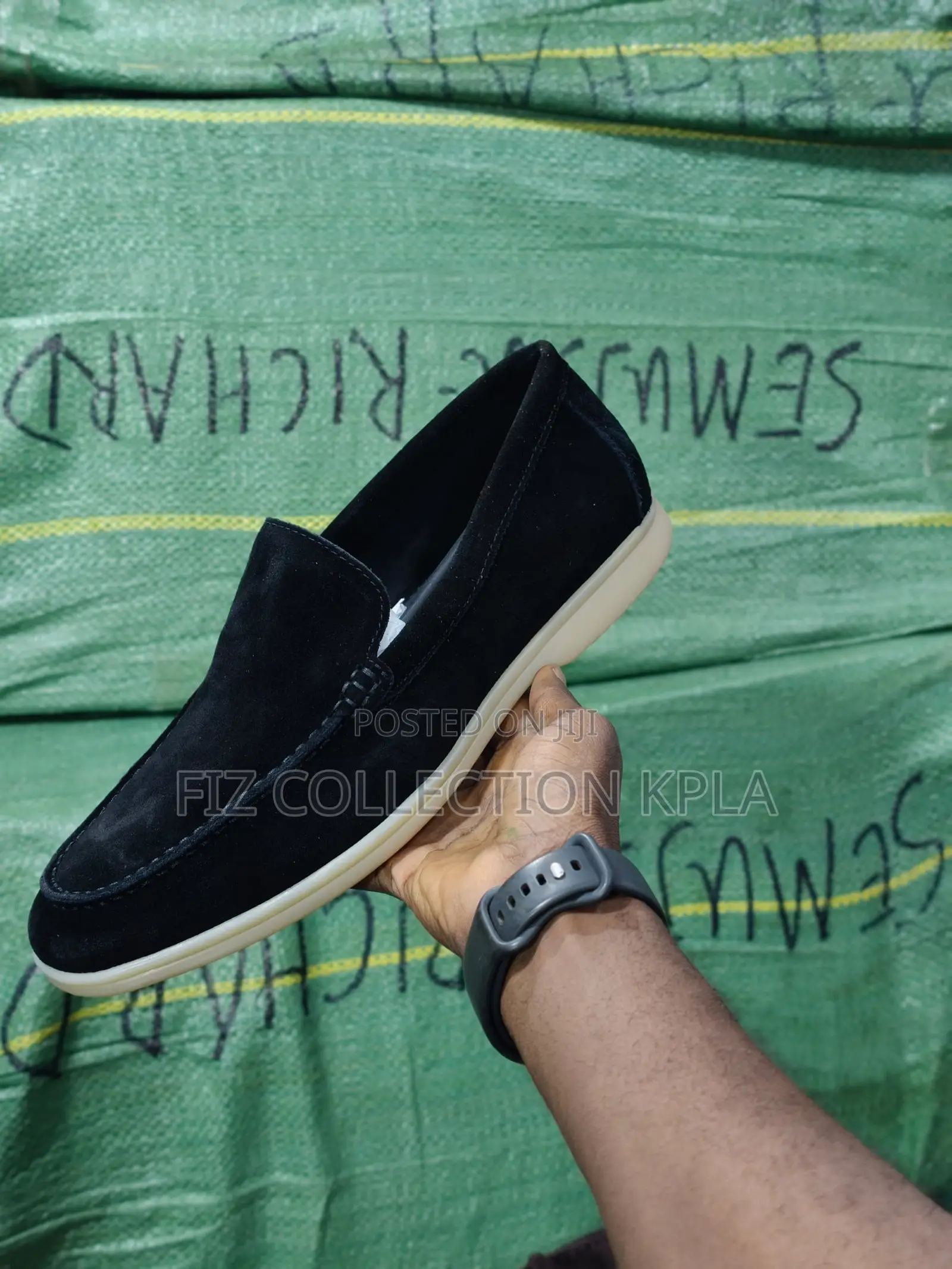 Loro Piana Black Suede Loafers With White Rubber Sole