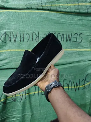 Loro Piana Black Suede Loafers With White Rubber Sole