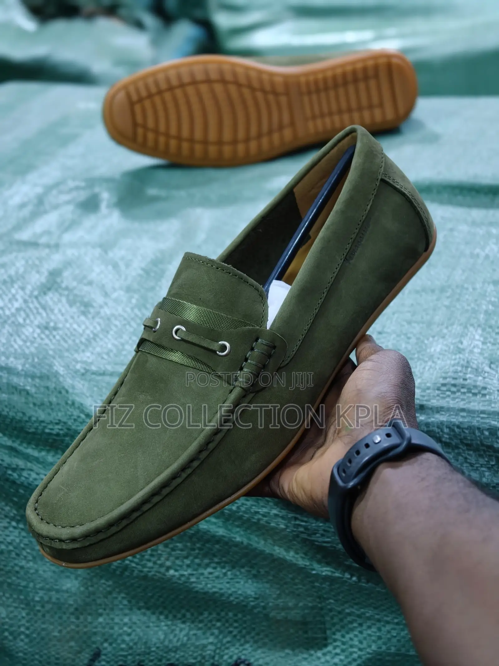 Olive Green Suede Men’s Driving Moccasin Loafers