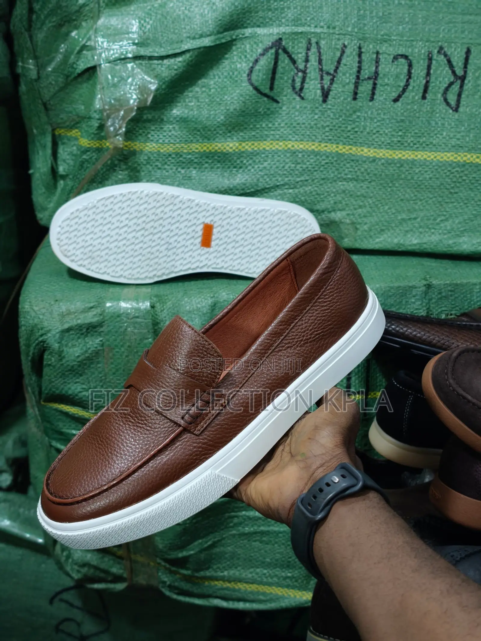 1. Brown Pebbled Leather Men’s Penny Slip on Loafers