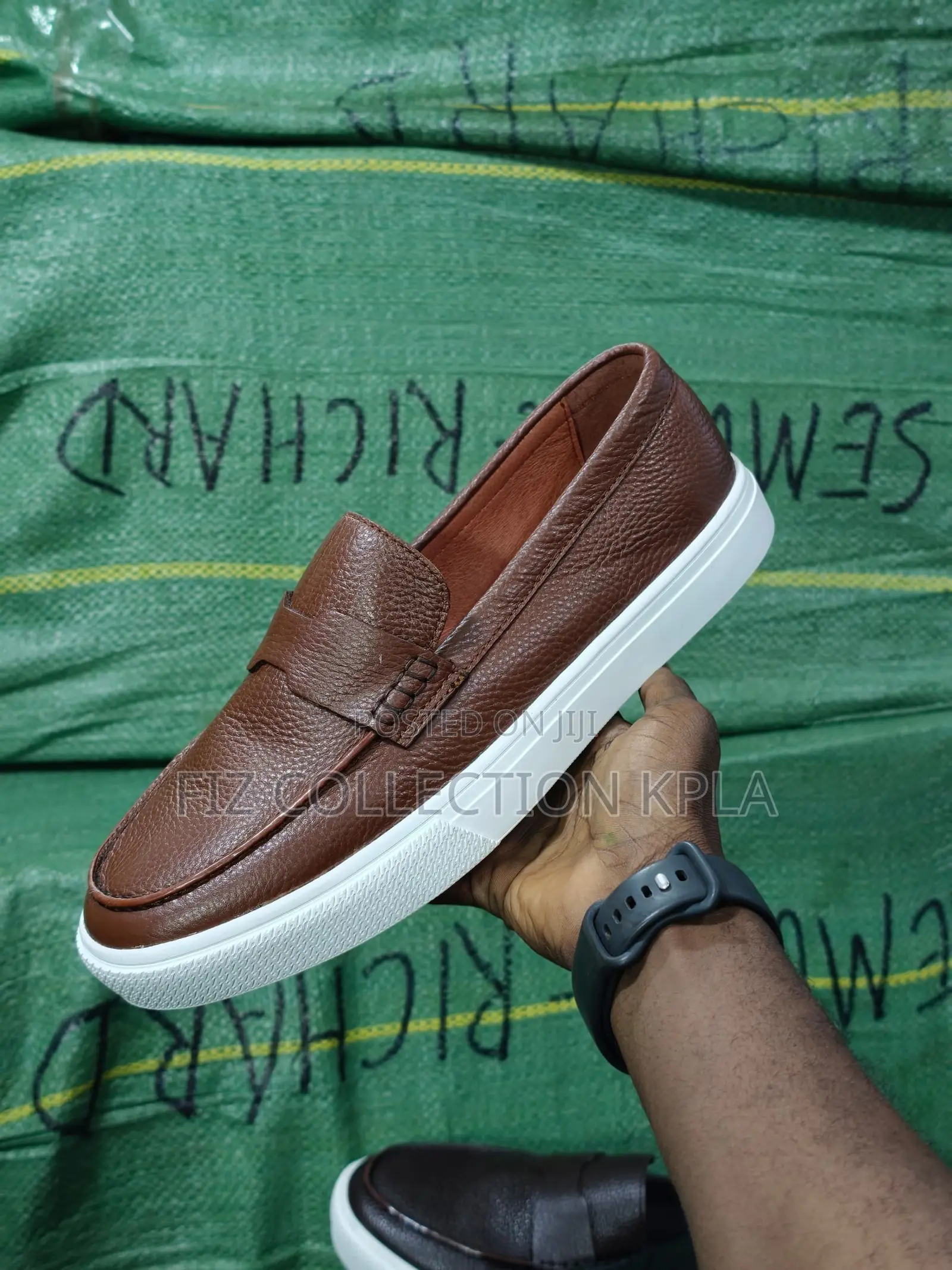 1. Brown Pebbled Leather Men’s Penny Slip on Loafers