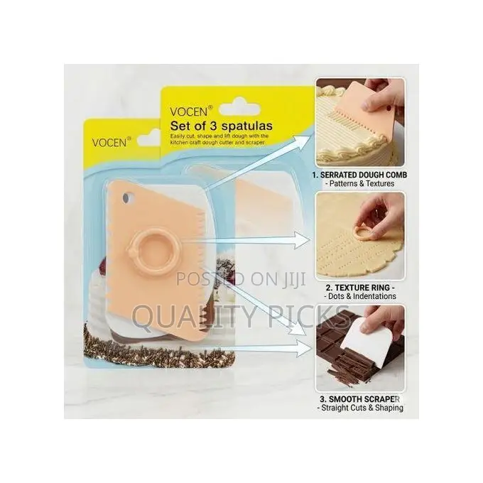Dough Cutter, Cake Scraper Spatula Set – 3-Piece Plastic Smoother