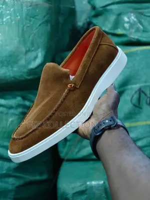 Santoni Brown Suede Slip on Loafers