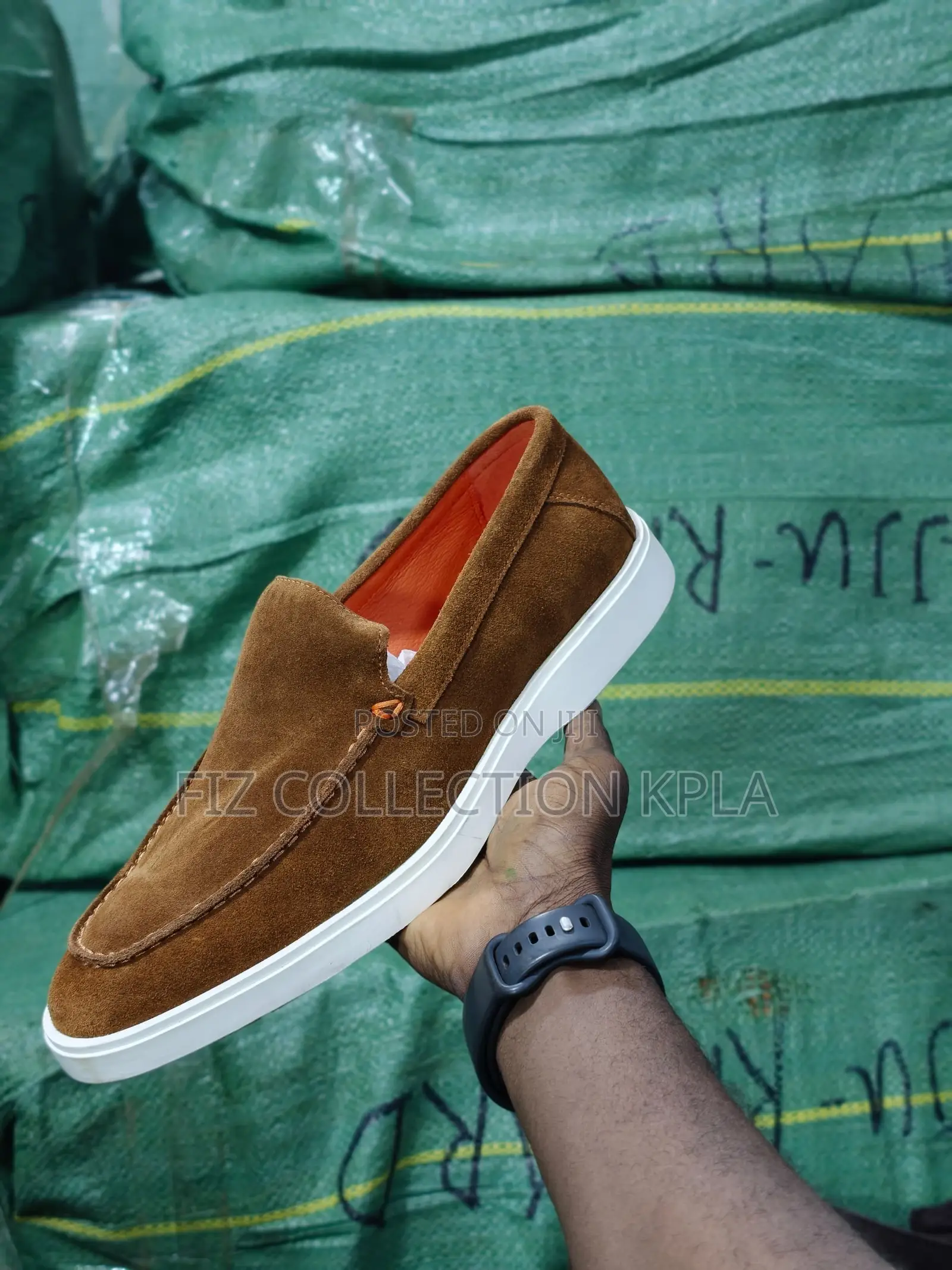 Santoni Brown Suede Slip on Loafers