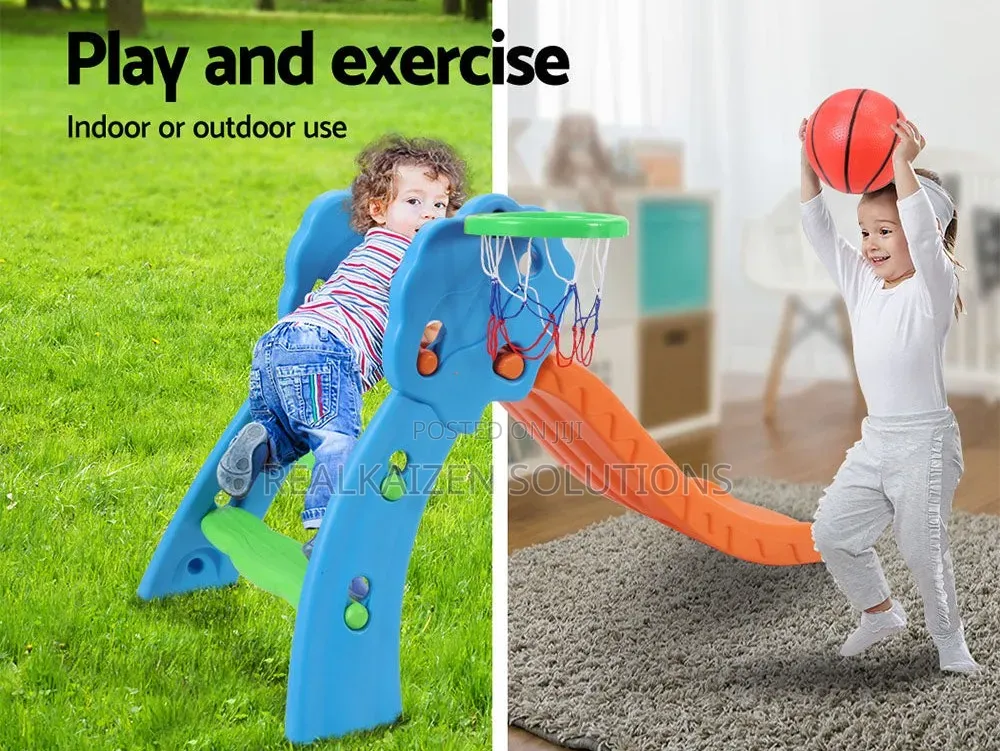 Indoor Outdoor Kids Slide With Basketball Hoop