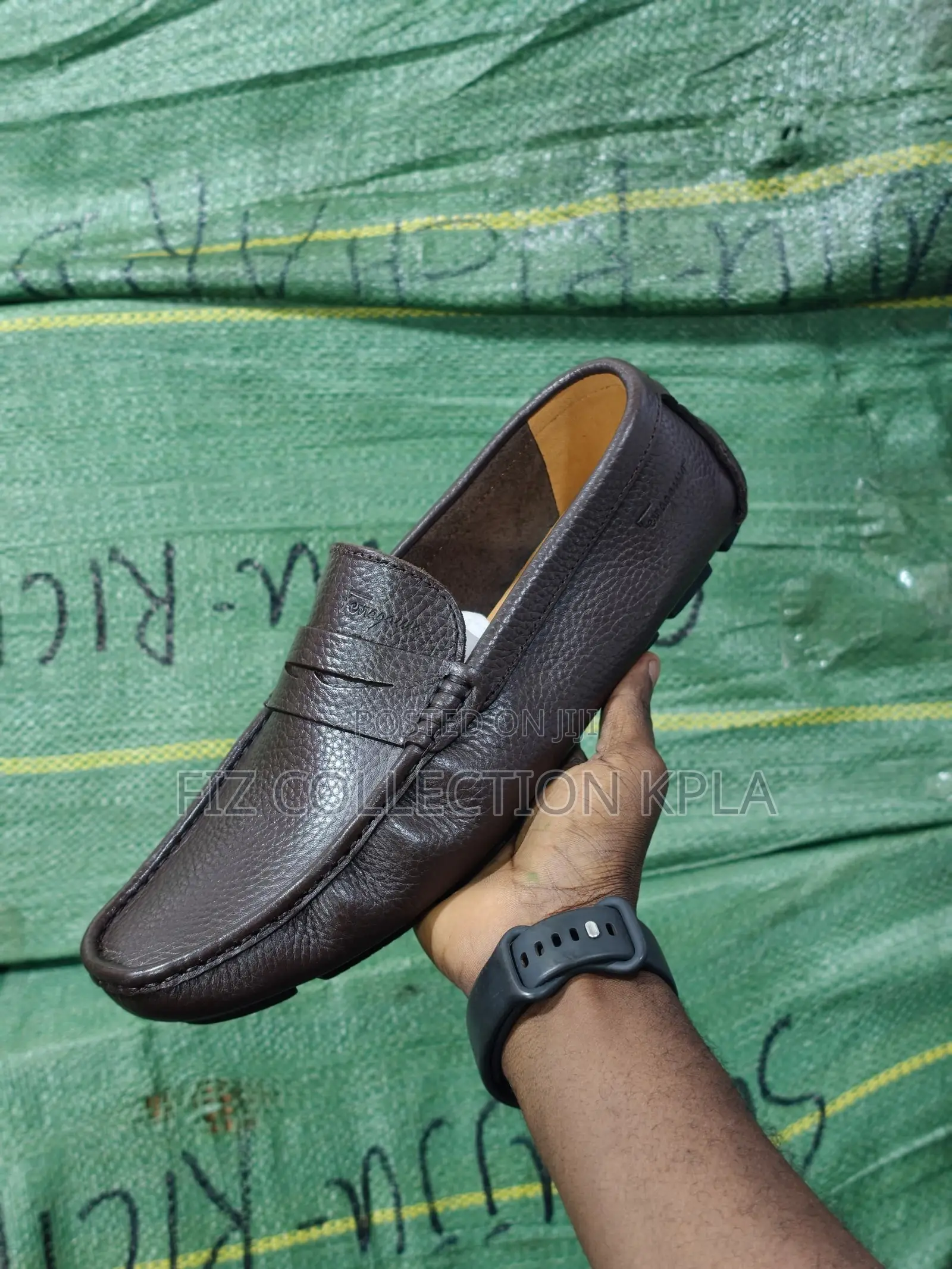 Ferragamo Brown Tumbled Leather Moccasin Loafers