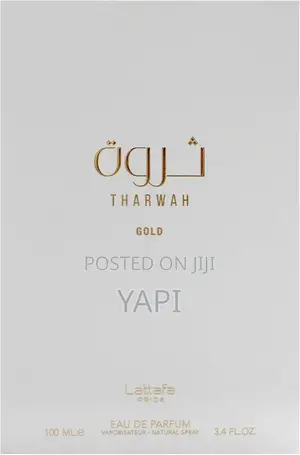 Lattafa Perfumes Tharwah Gold for Unisex Eau De Parfum Spray, 3.4oz