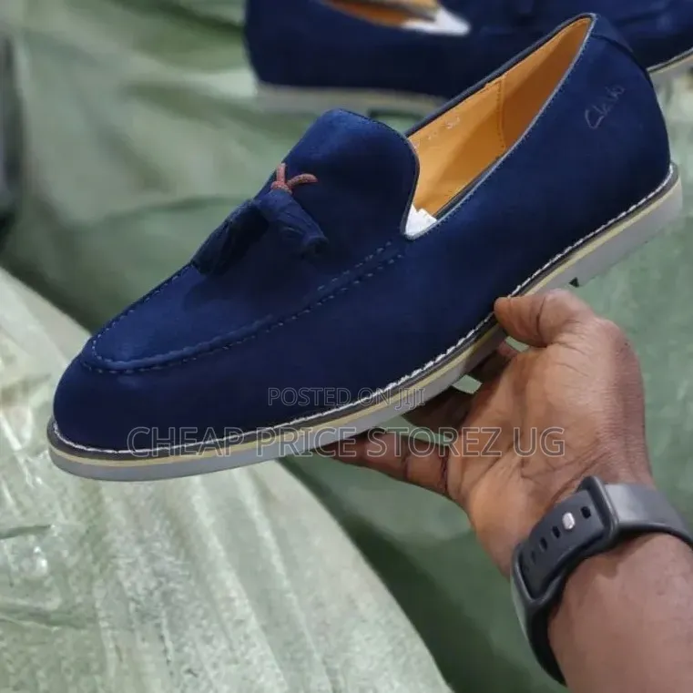 Clarks Blue Suede Tassel Loafer Featuring a Contrast Welt