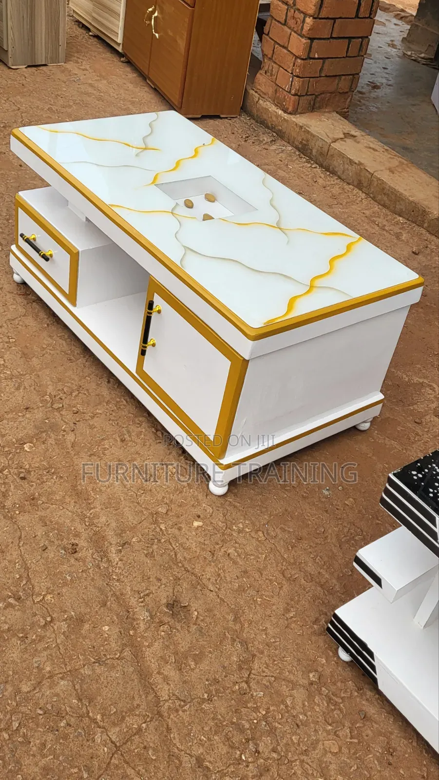 Nesting Table White and Gold Available