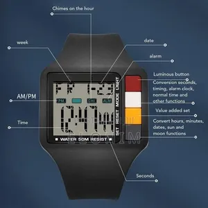 Men Digital Watch Night Light Stopwatch Calendar Alarm 50M Waterproof