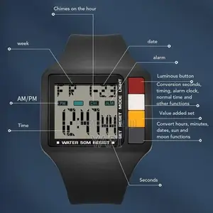 Men Digital Watch Night Light Stopwatch Calendar Alarm 50M Waterproof