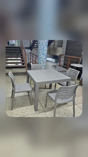 Grey Square Plastic Table + 4 Armless Chairs