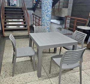 Grey Square Plastic Table + 4 Armless Chairs
