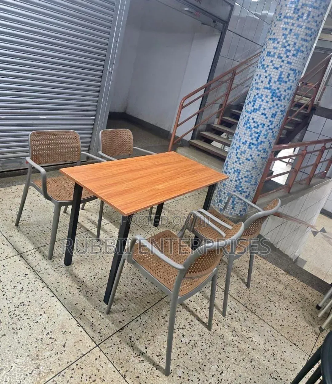 Foldable Table + 4 Rattan Chairs