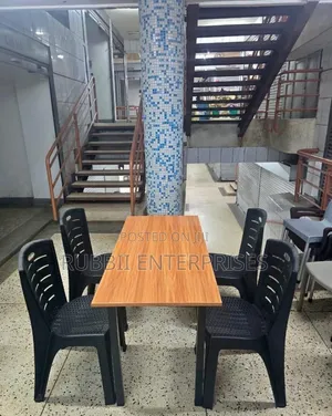 Foldable Table + 4 Black Woven Texture Plastic Chair