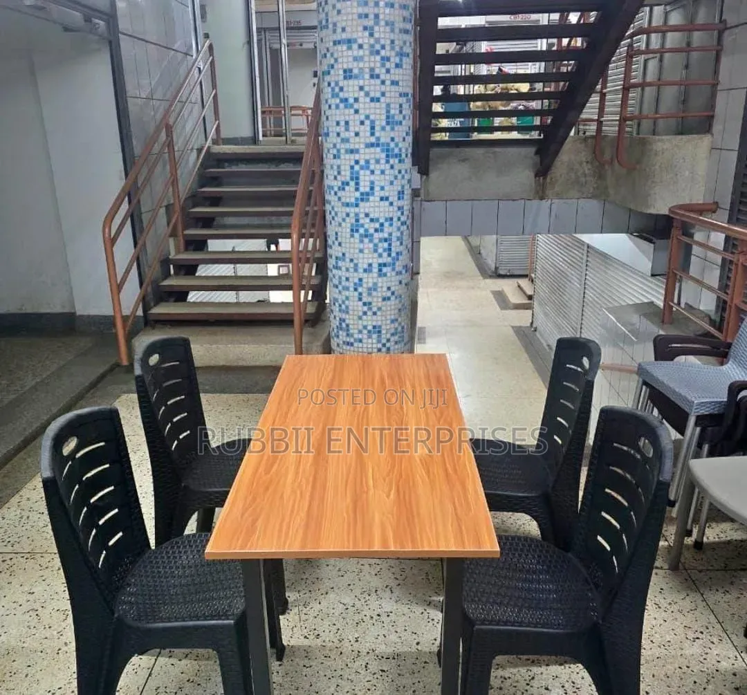 Foldable Table + 4 Black Woven Texture Plastic Chair